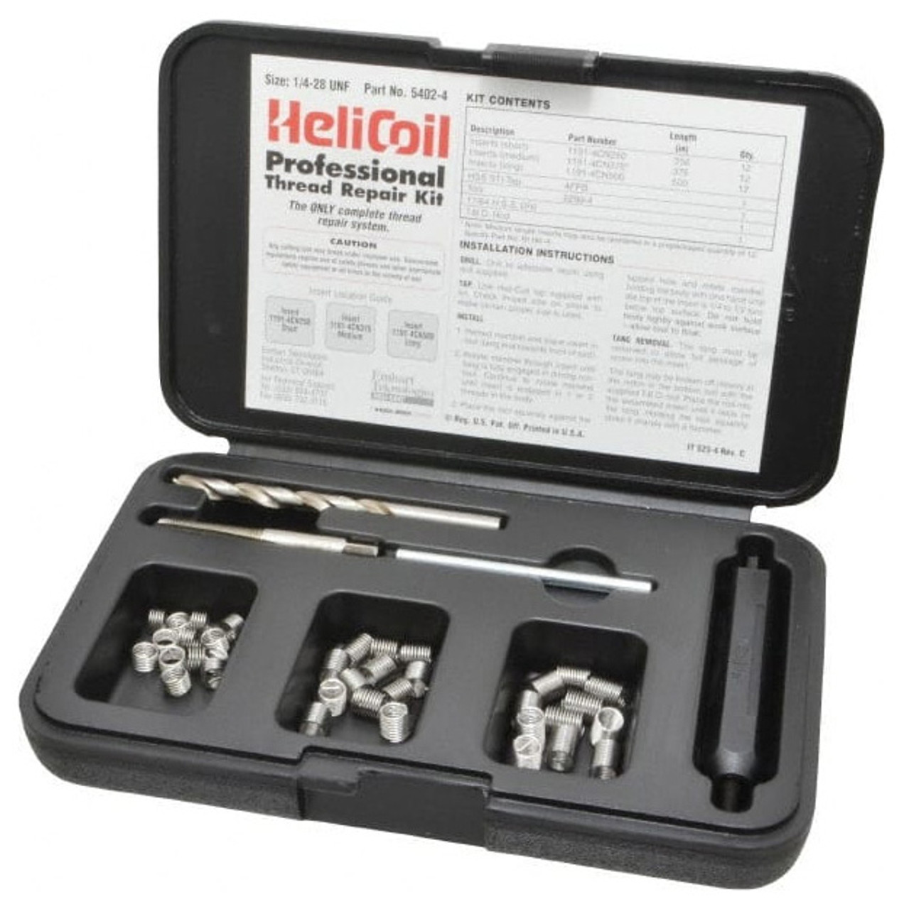 HeliCoil Screw Thread Insert Thread Repair Kit #5402-4, 1/4 - 28 UNF Threads,  0.375 Insert Length - 61-778-7 - Penn Tool Co., Inc